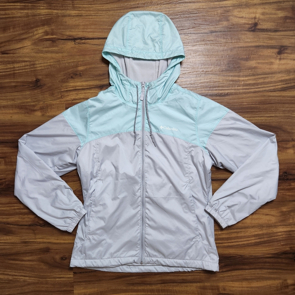 Columbia Gray/Blue Fleece Lined Flash Challenger Windbreaker Jacket Size Small